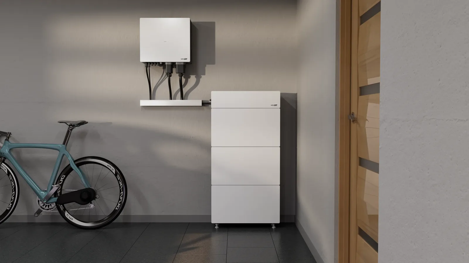 Magazyn energii SolarEdge w garażu, zbliżenie